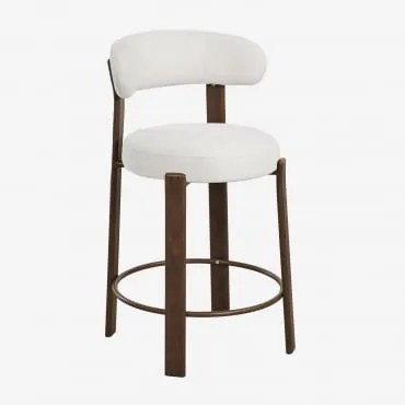 Banqueta Alta Com Encosto Em Tecido Chenille E Ferro Jolie Castanho Madeira Escura & ↑65 Cm & Chenille Bege Creme - Sklum
