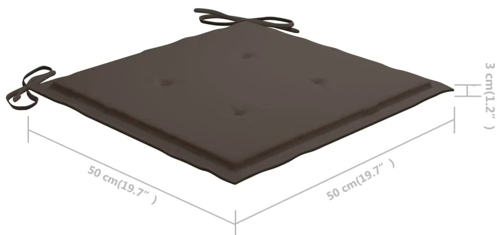 Cadeiras de jardim c/ almofadões cinza-acast. 6 pcs teca maciça