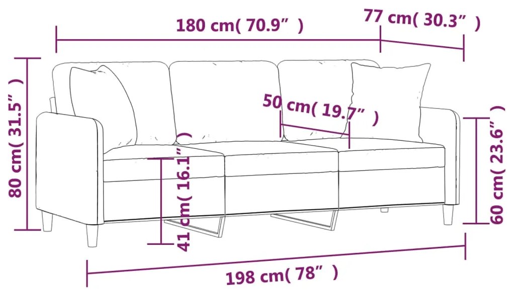 Sofá Foster - De 3 Lugares e 2 Almofadas Decorativas - Cor Creme - 198