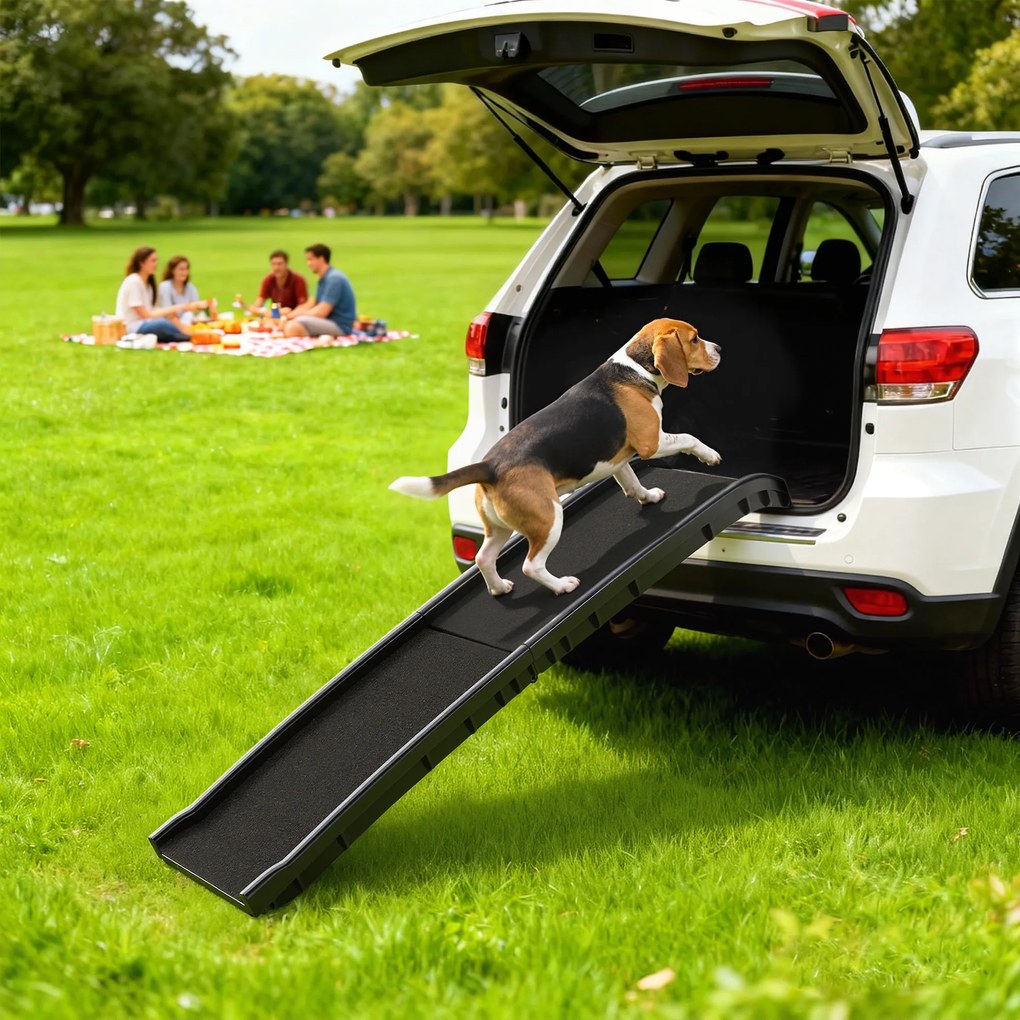 Rampa dobrável para cães, escada para cães em PP com inclinação suave e superfície antiderrapante, 155 x 38,5 x 15,5 cm, preta