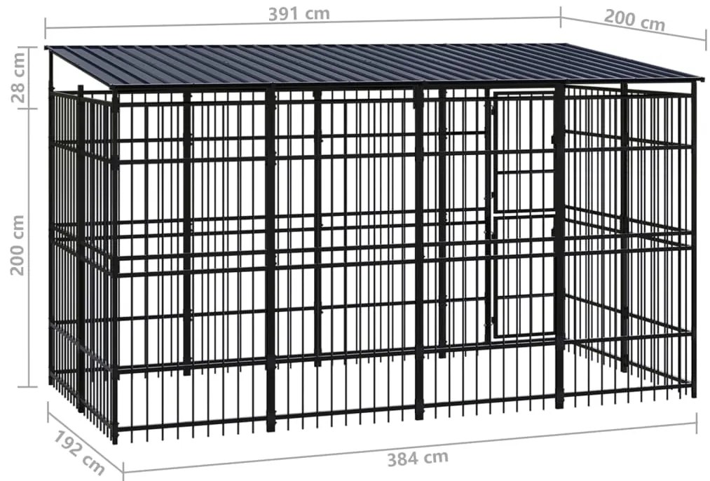Canil de exterior com telhado 7,37 m² aço