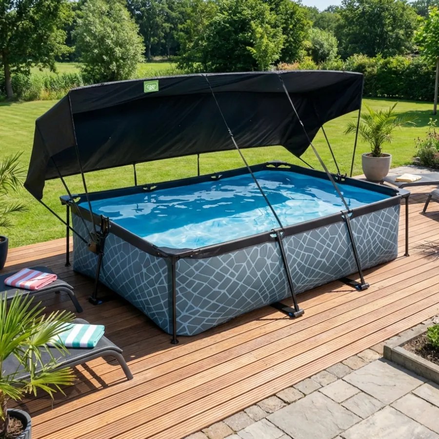 Piscina Stone 220x150x65cm com bomba de filtragem e cobertura - cinzenta