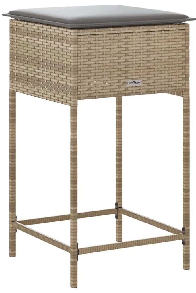 Bancos de bar com almofadões para jardim 2 pcs vime PE bege