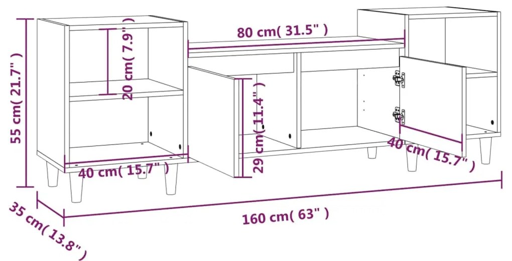 Móvel de TV 160x35x55 cm derivados de madeira cinzento sonoma