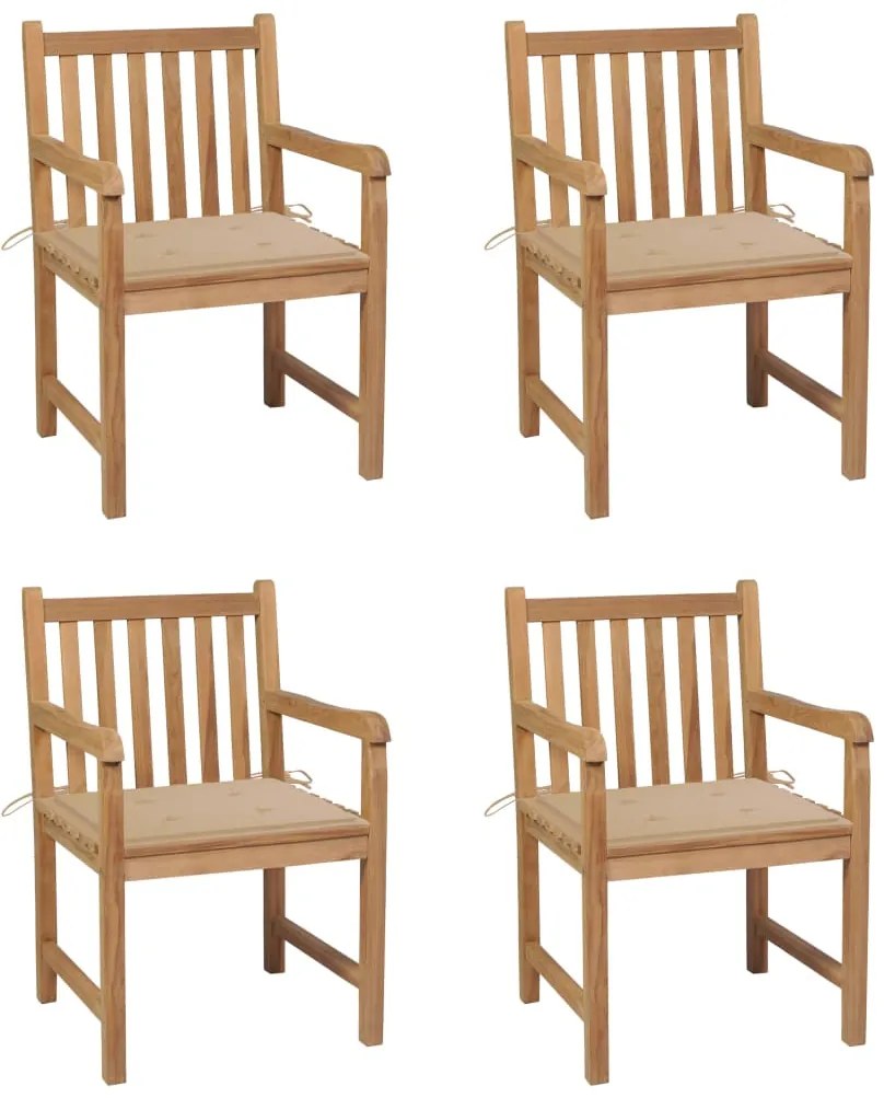 vidaXL Cadeiras de jardim c/ almofadões bege 4 pcs teca maciça