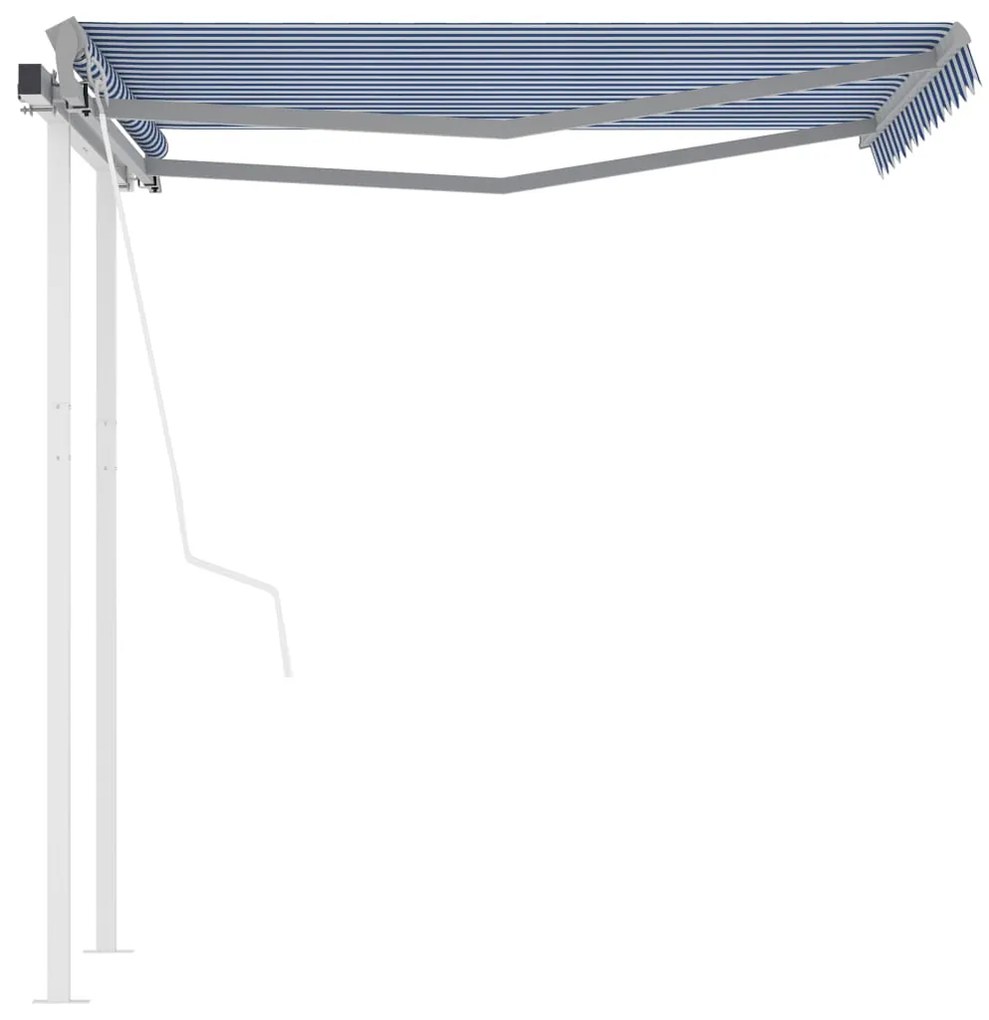 Toldo retrátil automático com postes 3x2,5 m azul e branco