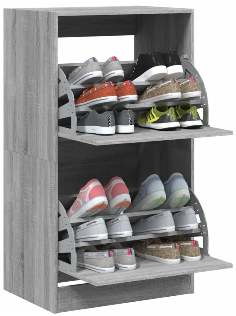 Sapateira c/ 2 gavetas articuladas 60x42x108 cm cinzento sonoma