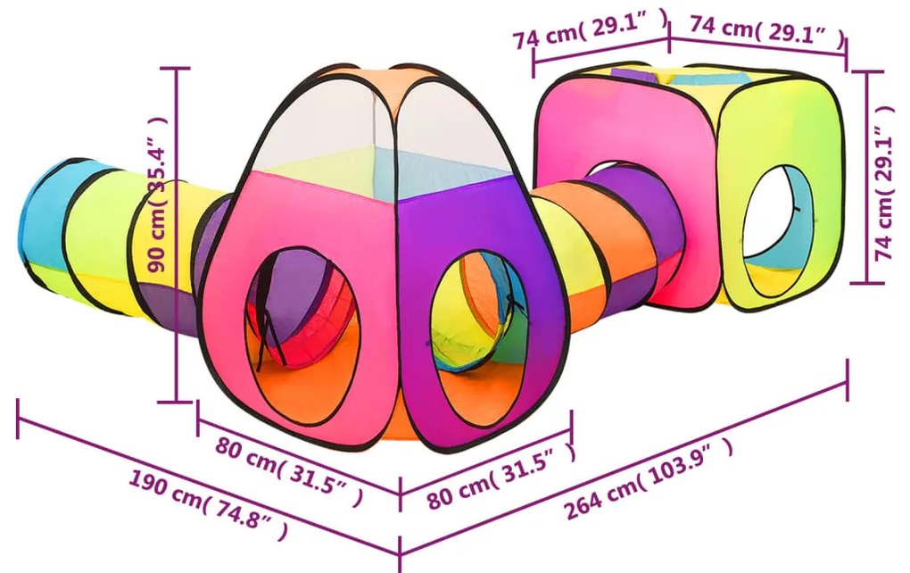 Tenda de brincar infantil 190x264x90 cm multicor