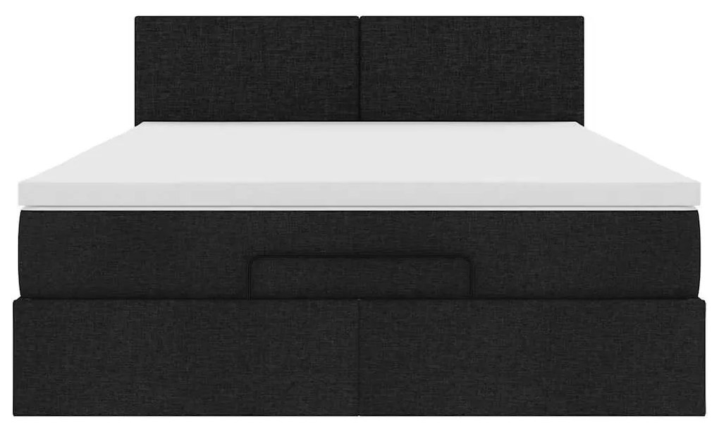 Cama Otomana com Colchão &amp; LEDs Preto 140x200 cm Tecido