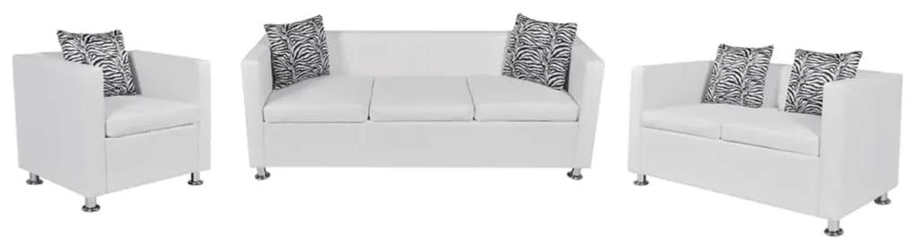 272181 vidaXL Conjunto sofás de 2 e 3 lugares + poltrona couro artif. branco