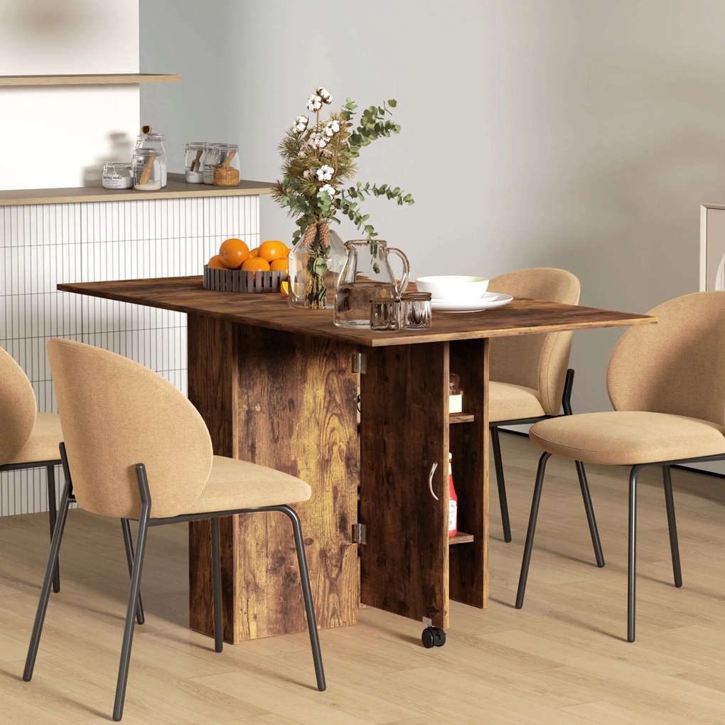 Mesa de Jantar Dobrável, 140 x 75 x 74 cm (CADEIRAS NÃO INCLUIDAS), 2 Prateleiras Integradas, Castanho Rústico