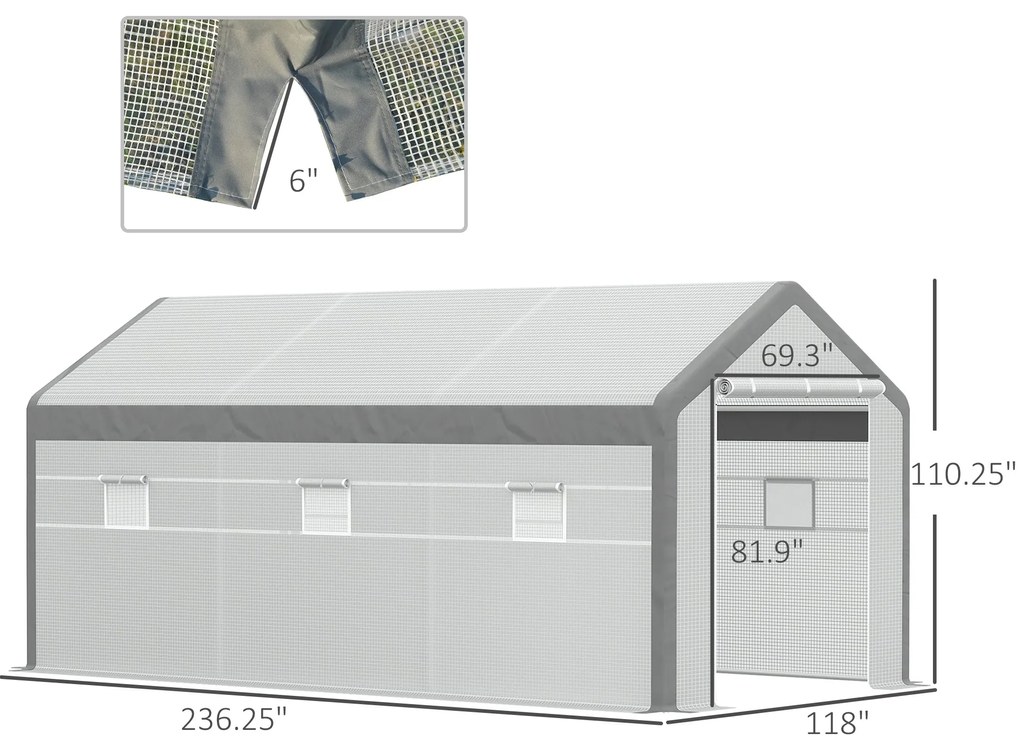 Estufa Jardim com 2 portas e 6 janelas enrolaveis 600x300x280 cm Branc