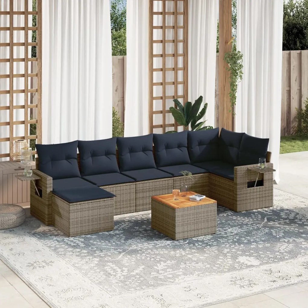 vidaXL 8 pcs conjunto sofás p/ jardim c/ almofadões vime PE cinzento