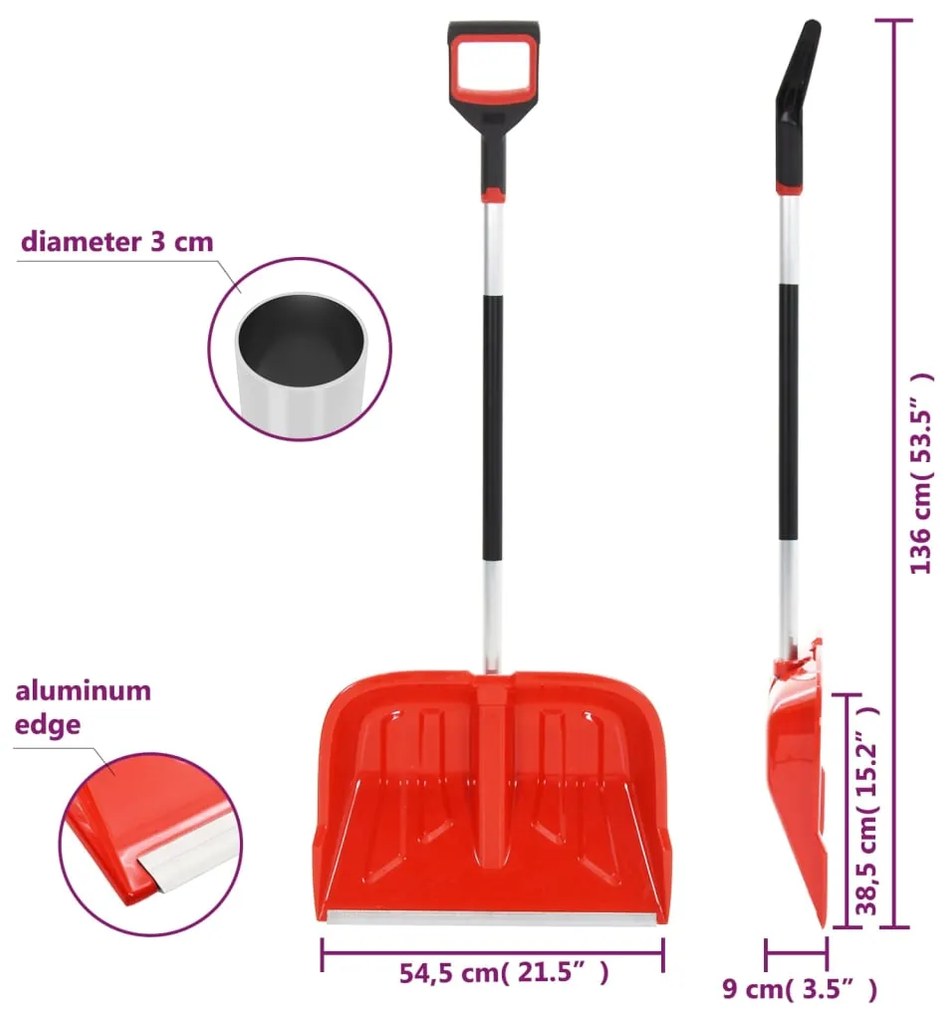 Pá de neve 136 cm alumínio vermelho