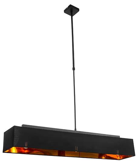 Candeeiro de suspensão moderno preto com 90 cm ouro 3 luzes - VT 1 Moderno