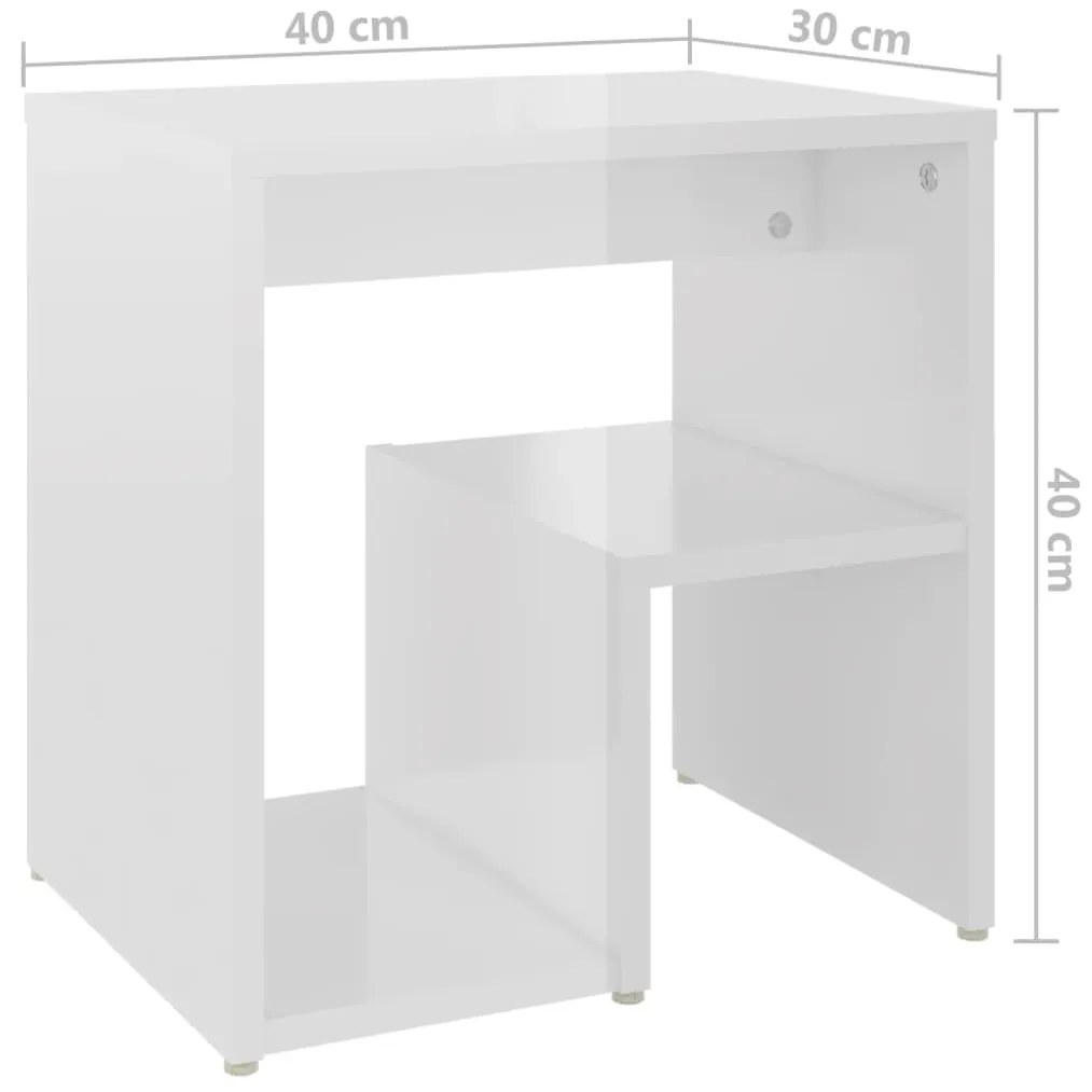 Mesa de cabeceira 40x30x40 cm contraplacado branco brilhante