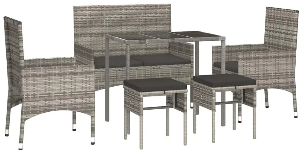 6 pcs conjunto lounge de jardim c/ almofadões vime PE cinzento