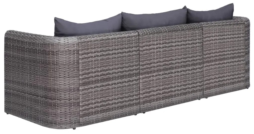 3 pcs conjunto sofás de jardim c/ almofadões vime PE cinzento