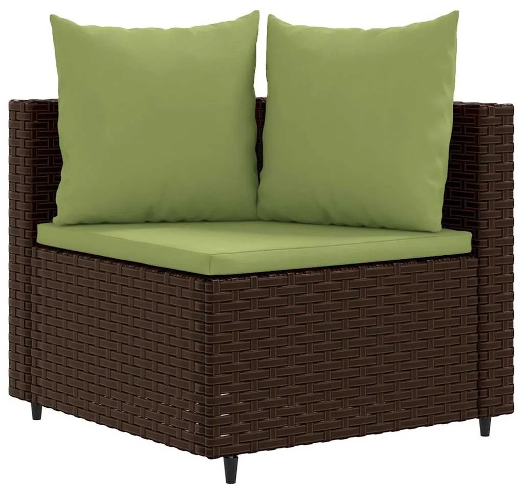 4 pcs conjunto sofás de jardim c/ almofadões vime PE castanho