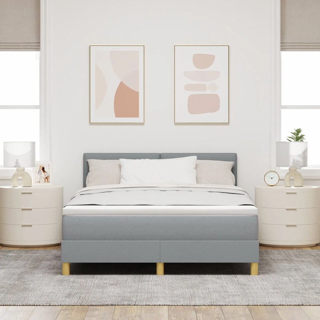 Cama Box Spring com Colchão Cinza Claro 140x200 cm Tecido