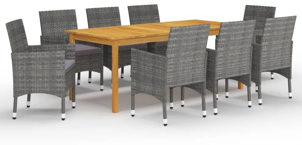 vidaXL 9 pcs conjunto de jantar para jardim cinzento