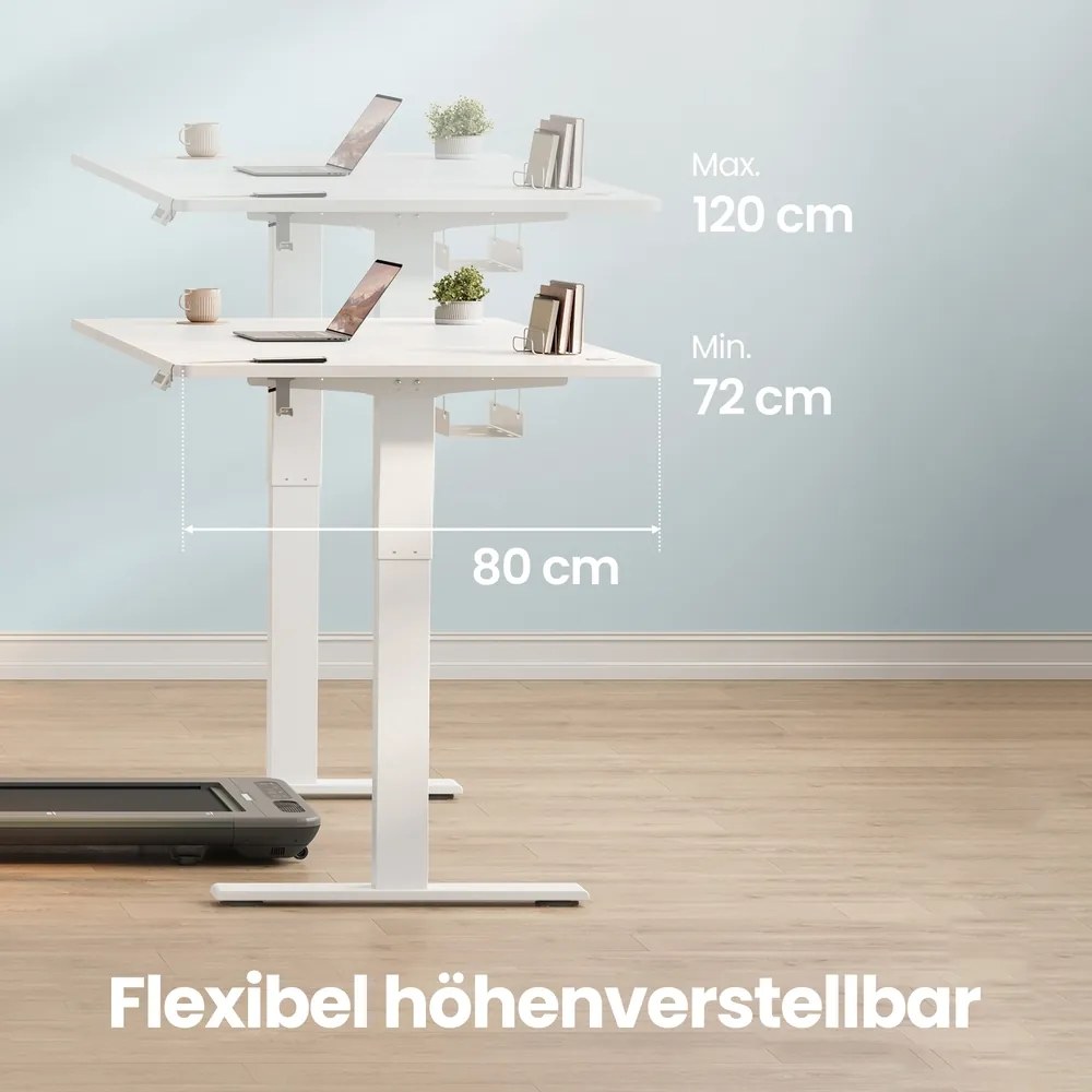 Secretária elétrica com regulação elétrica da altura, 180 x 80 x (72-120) cm, com porta USB-C Branca