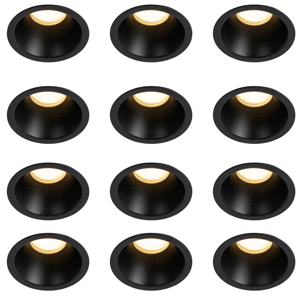 Conjunto de 12 Focos Embutidos Modernos Pretos GU10 35mm IP44 - Dept