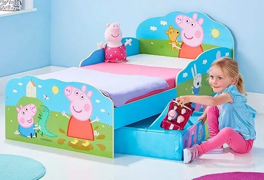 CAMA INFANTIL PEPPA PIG  COM GAVETAS + COLCHÃO E ALMOFADA 140cm x 70cm