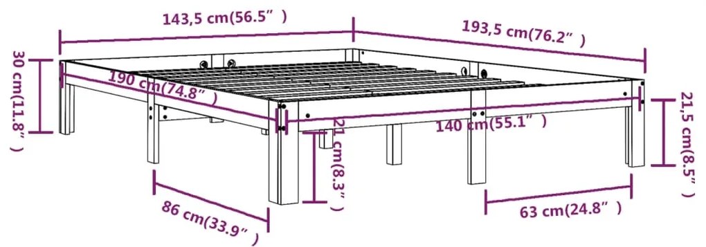 Estrutura de cama 140x190 cm pinho maciço