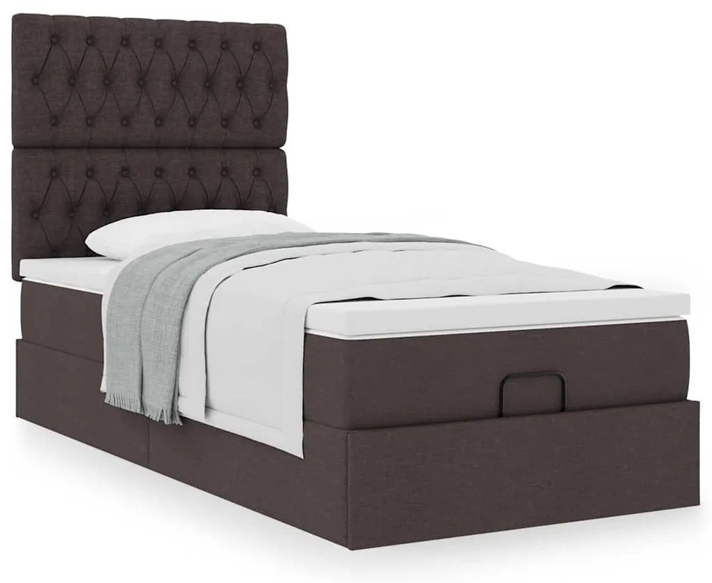 Cama otomana com colchão 100x200 cm tecido castanho escuro