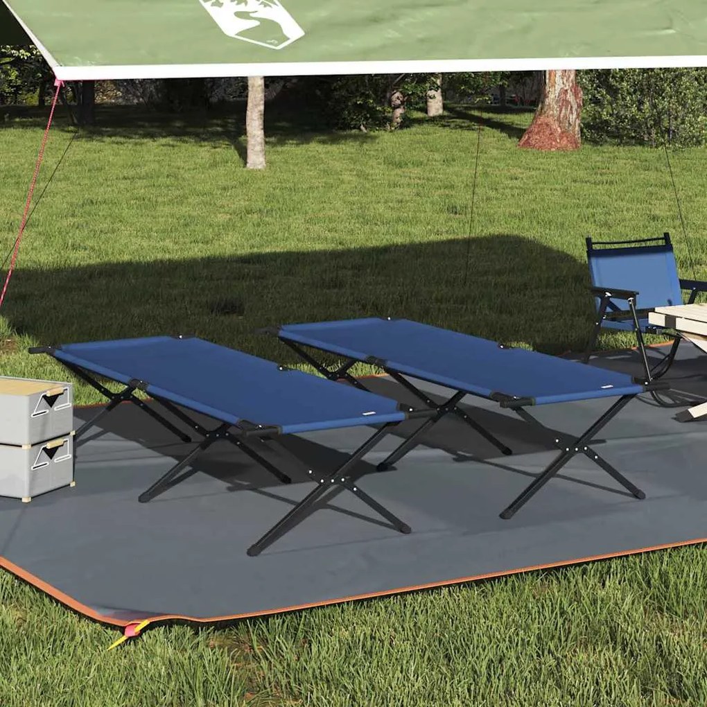 vidaXL Cama de Camping Dobrável Manual 2 pcs Azul 210 x 80 x 46 cm
