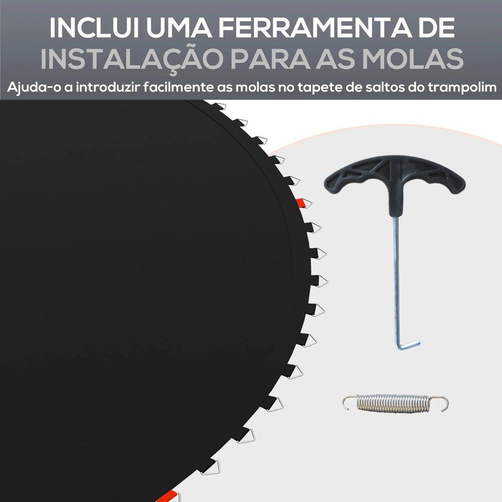 Tapete de Substituição para Trampolim Redondo Ø262 cm Tapete para Trampolim de 10 Pés Anti-UV Preto