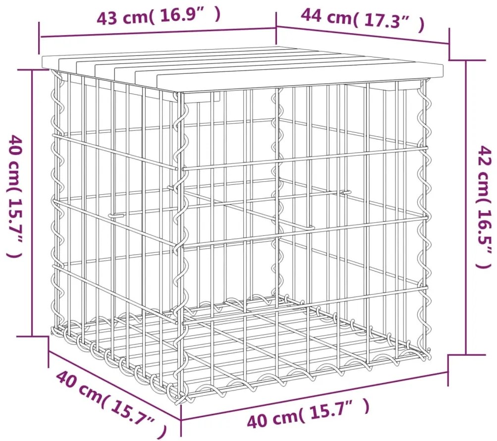 Banco jardim design gabião 43x44x42 cm madeira douglas maciça