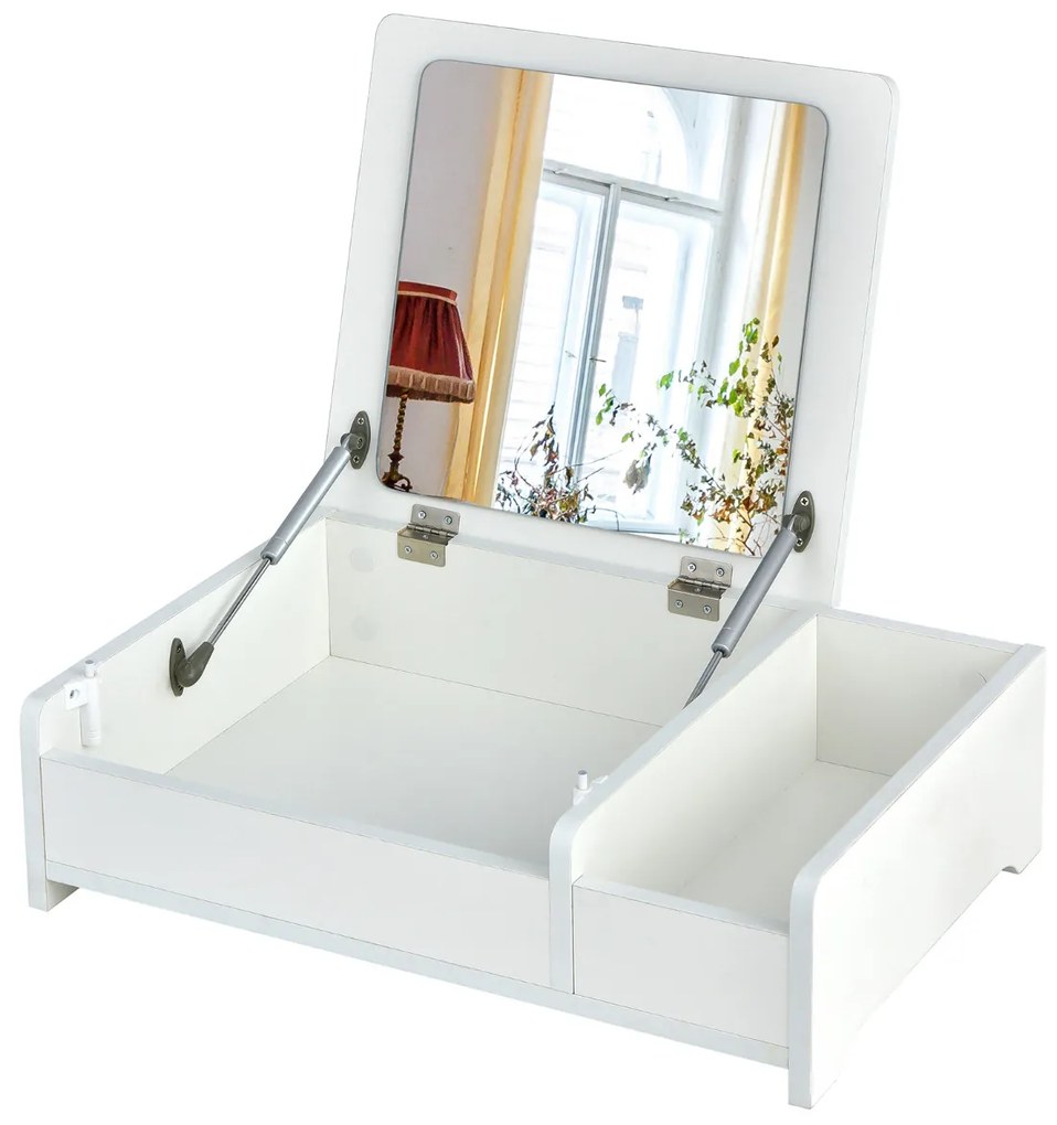 Pequena Caixa de maquilhagem de mesa compacta com espelho flip-open para quarto de dormir Grande Armazenamento 60 x 40 x 16 cm Branco