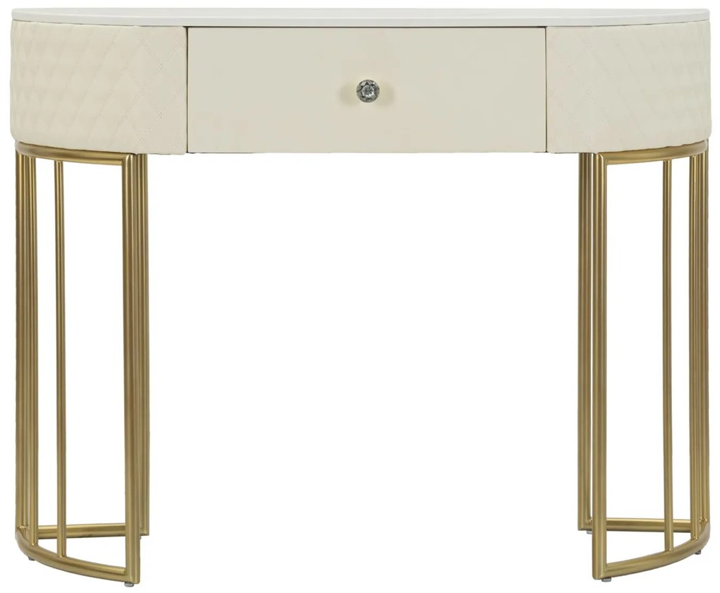 MESA CONSOLA SHARON 100X40X75 CM BRANCA, BEGE E DOURADA