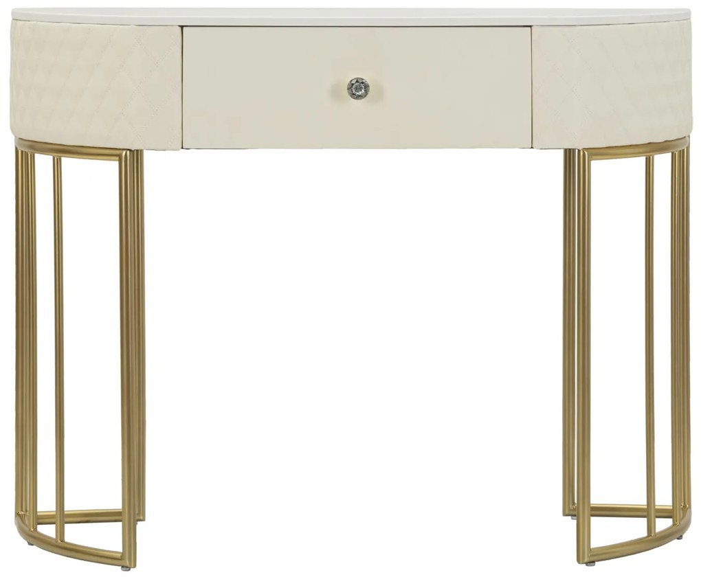 MESA CONSOLA SHARON 100X40X75 CM BRANCA E DOURADA