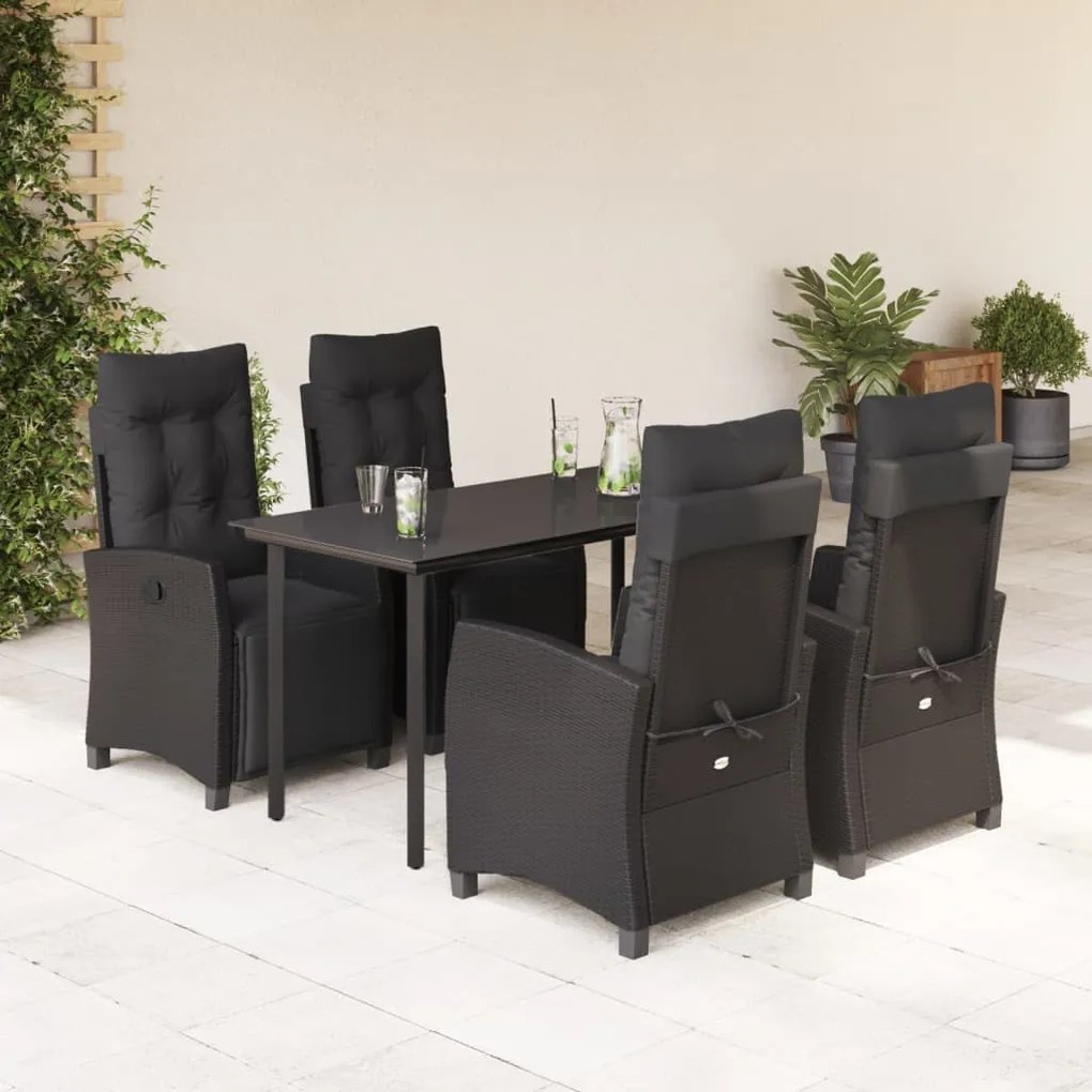 vidaXL 5 pcs conjunto de jantar p/ jardim c/ almofadões vime PE preto