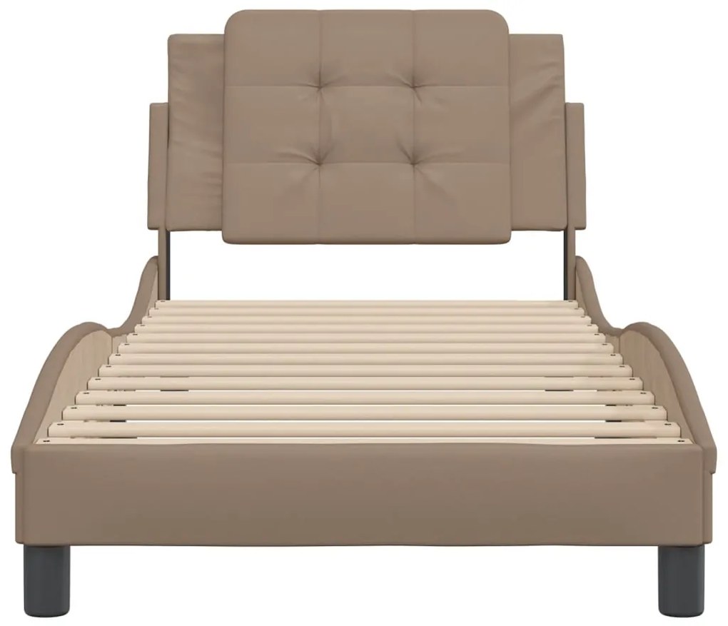 Estrutura cama cabeceira 100x200 cm couro artificial cappuccino