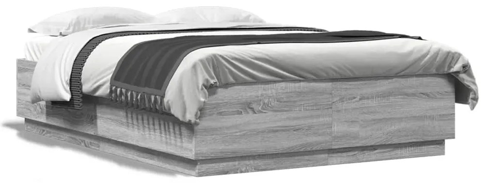 Estrutura de cama c/ luzes LED derivados madeira cinza sonoma