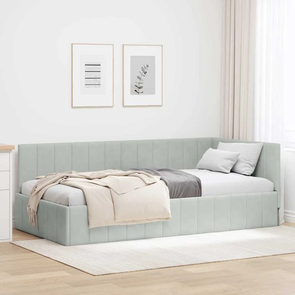 vidaXL Estrutura de Cama de Canto Cinzento-claro 90 cm x 190 cm Veludo