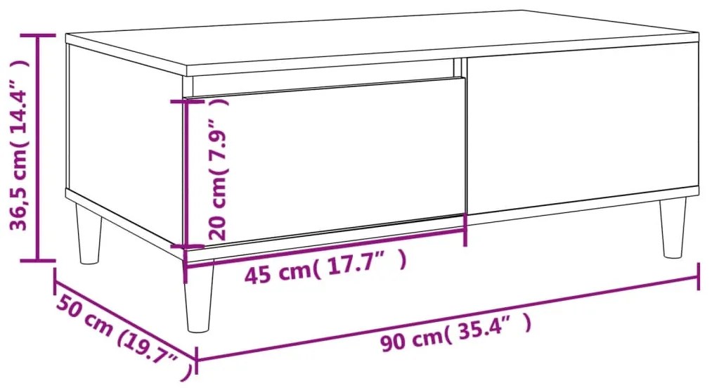 Mesa de centro 90x50x36,5 cm derivados madeira carvalho fumado