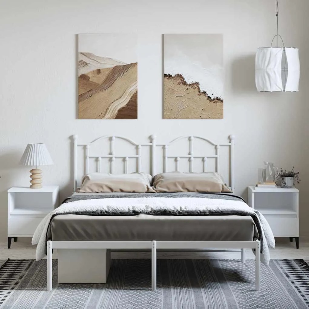 Estrutura de cama com cabeceira 150x200 cm metal branco