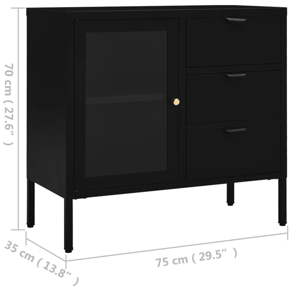 Aparador 75x35x70 cm vidro temperado e aço preto