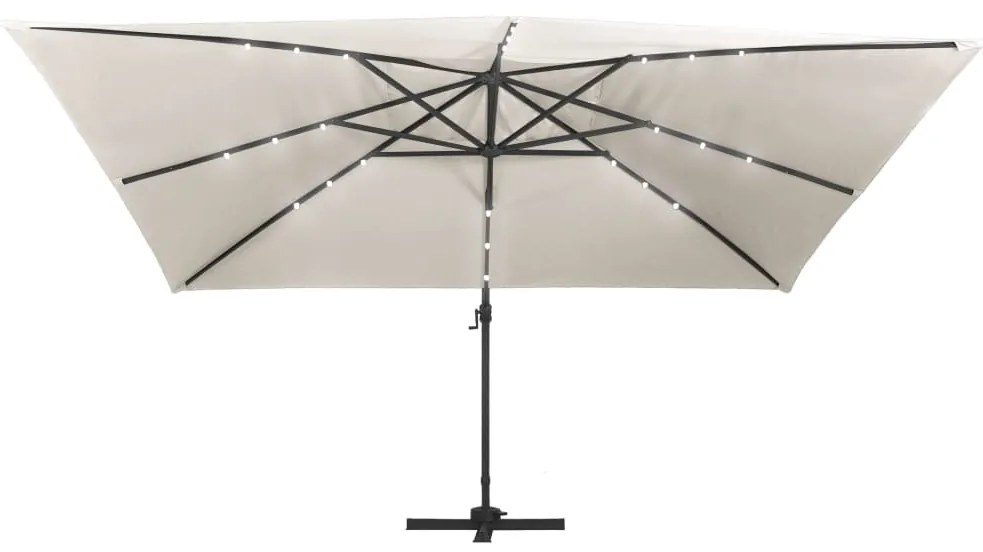 Guarda-sol cantilever luzes LED/poste alumínio 400x300 cm areia