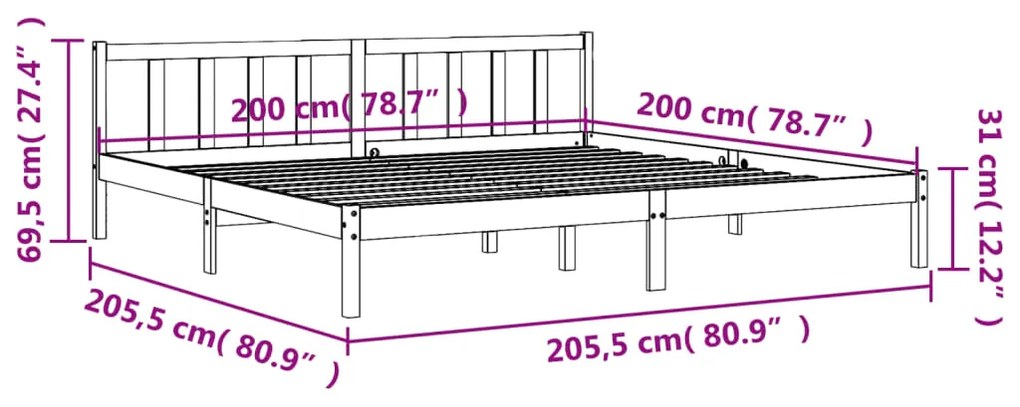 Estrutura de cama 200x200 cm pinho maciço castanho cera