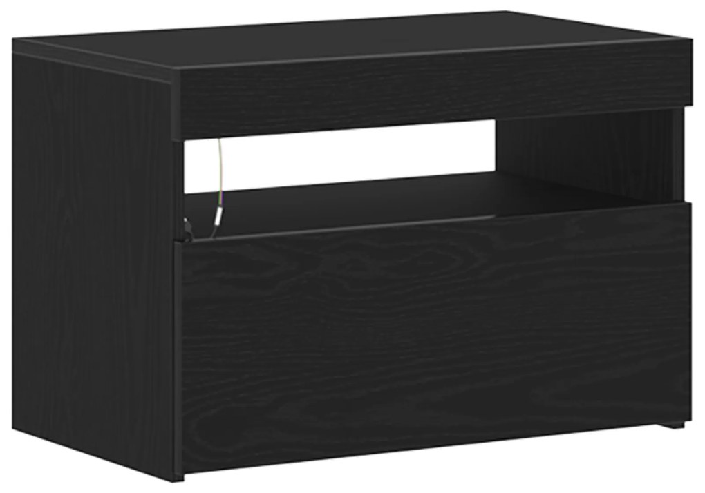 Armário de Cabeceira com Luzes LED Carvalho Preto 60x35x40 cm Madeira