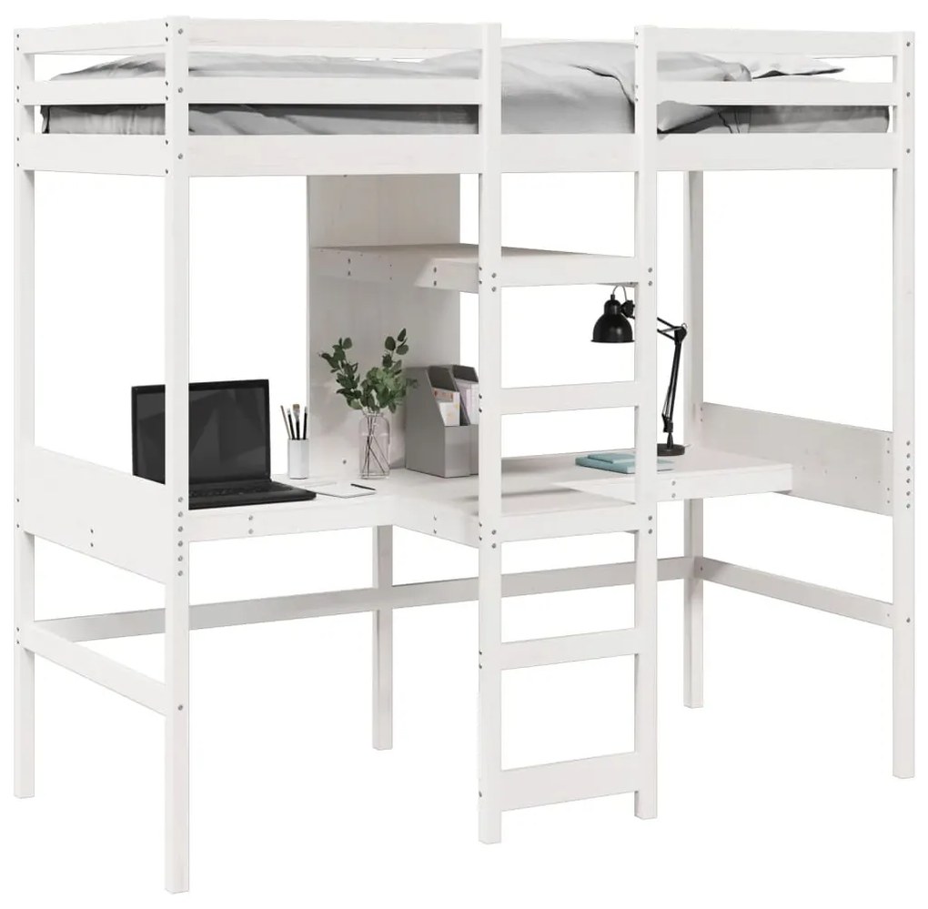 Cama alta sem colchão 75x190 cm pinho maciço branco