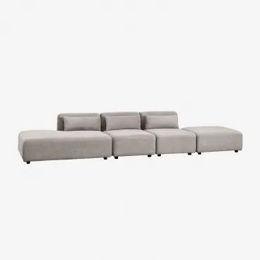 Sofá Modular De 3 Peças Com Chaise Longue À Esquerda E Puff Fogler Bombazina Cinzento Toupeira Claro - Sklum