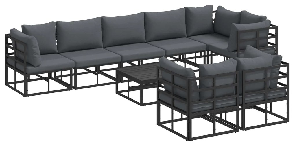 vidaXL Conjunto de Sofá de Jardim com almofada 9 pcs Preto Alumínio