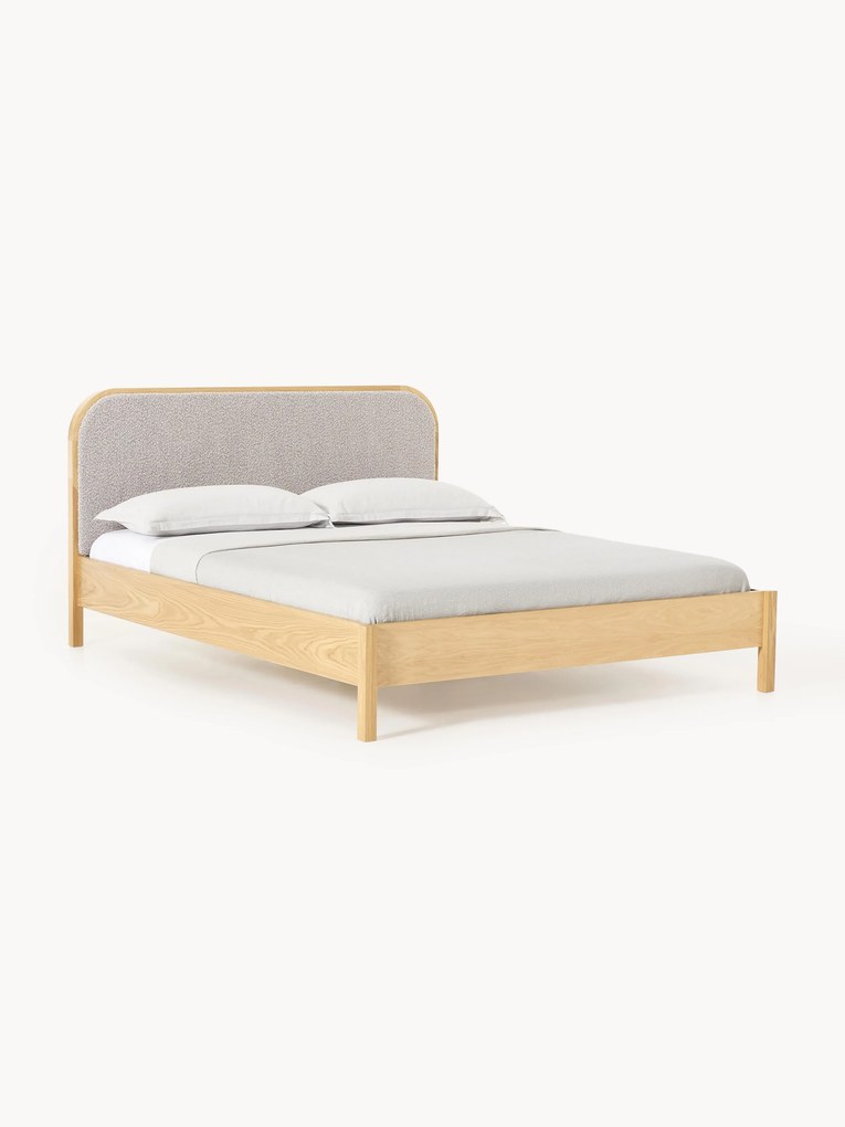 Cama em madeira com cabeceira em bouclé Jones